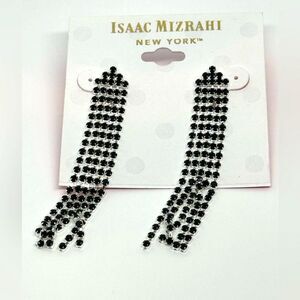 ISAAC MIZRAHI Silver Tone Black Crystal Dangling Post  Earrings